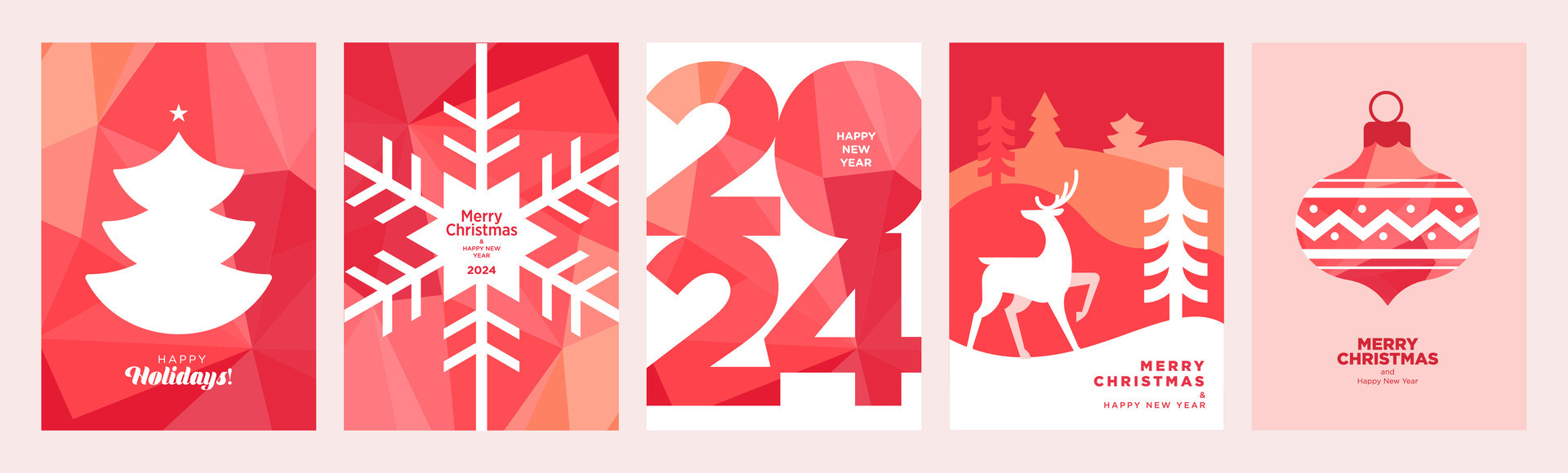 Set of Christmas and New Year 2024 greeting cards. Vector illustration