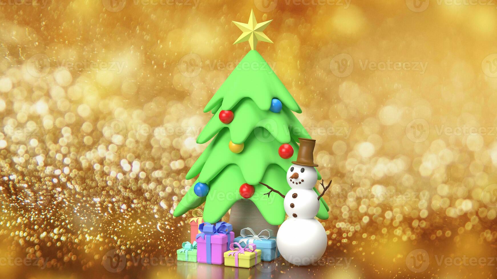 el monigote de nieve y Navidad árbol para fiesta concepto 3d representación foto