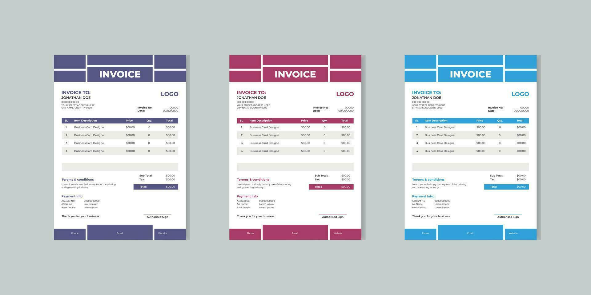 Simple Modern Business invoice template. money bills or price invoices and payment agreement design templates. vector