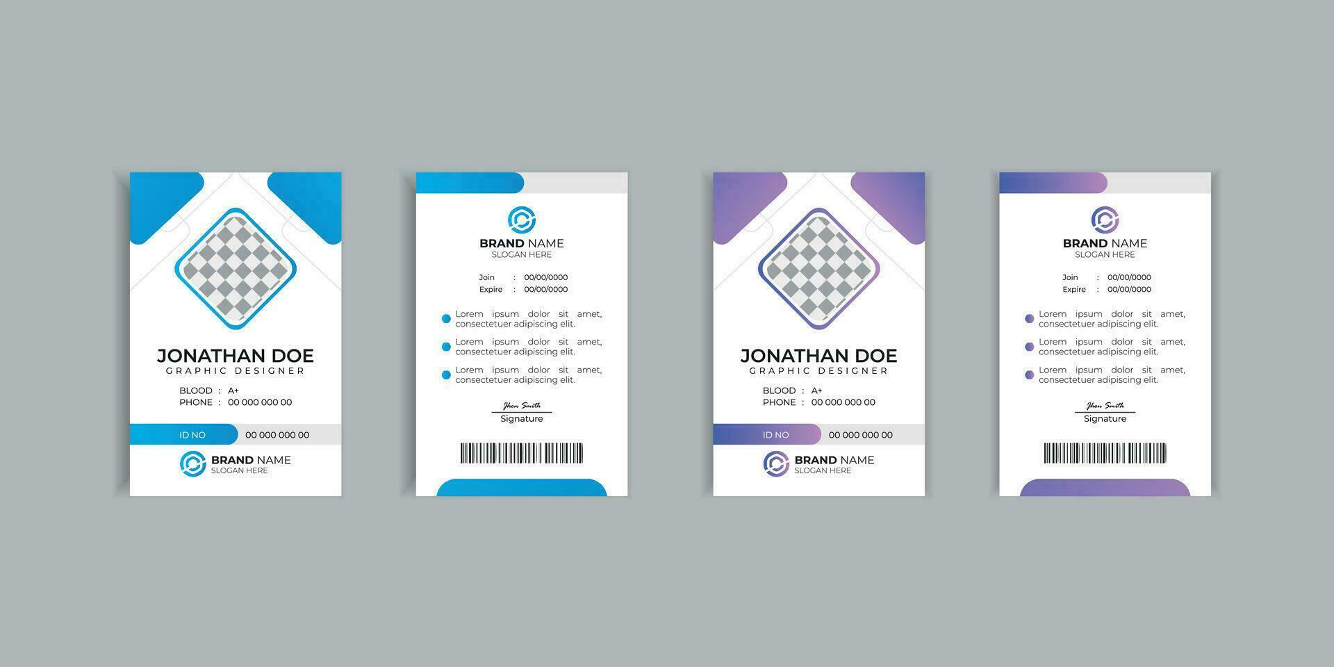 Gradient employee id card design vector