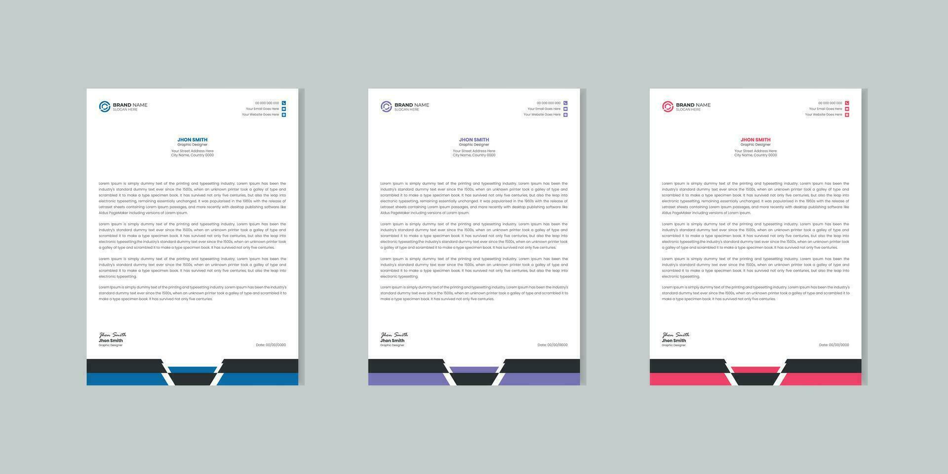 Simple 2 color letterhead bundle design, professional clean letterhead with modern layout vector