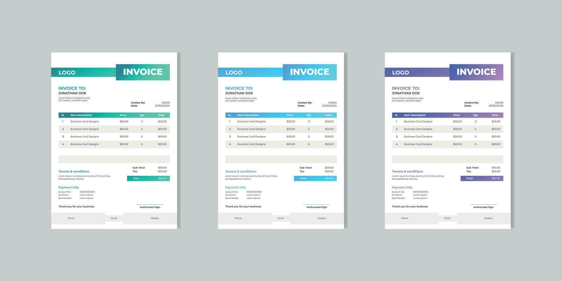 Gradient Business invoice template. money bills or price invoices and payment agreement design templates. vector