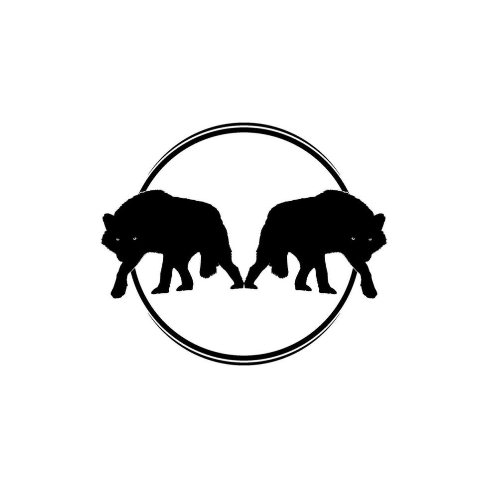 Silhouette of the Wolf Arise from the Circle Hole for Logo Type. Vector Illustration