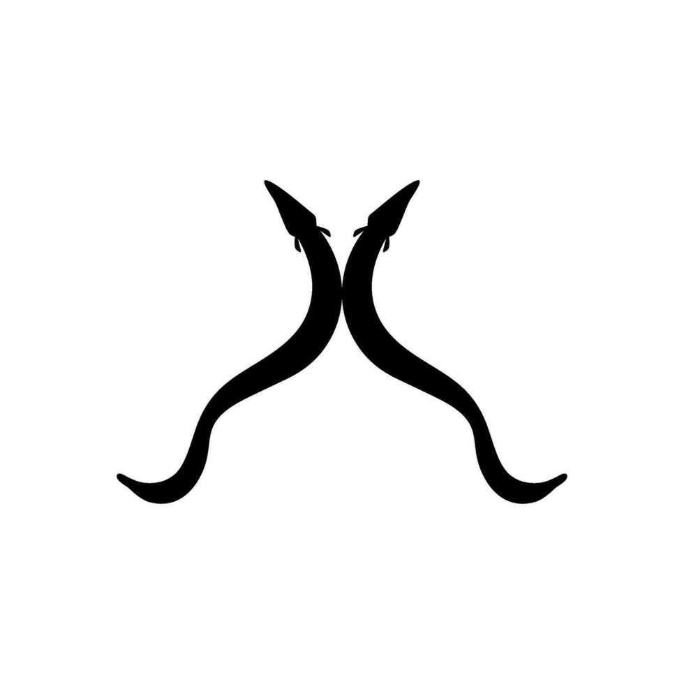 Silhouette of the fire eel, Mastacembelus erythrotaenia, is a relatively large species of spiny eel, can use for art Illustration, logo type, pictogram, website, or graphic design element. Vector
