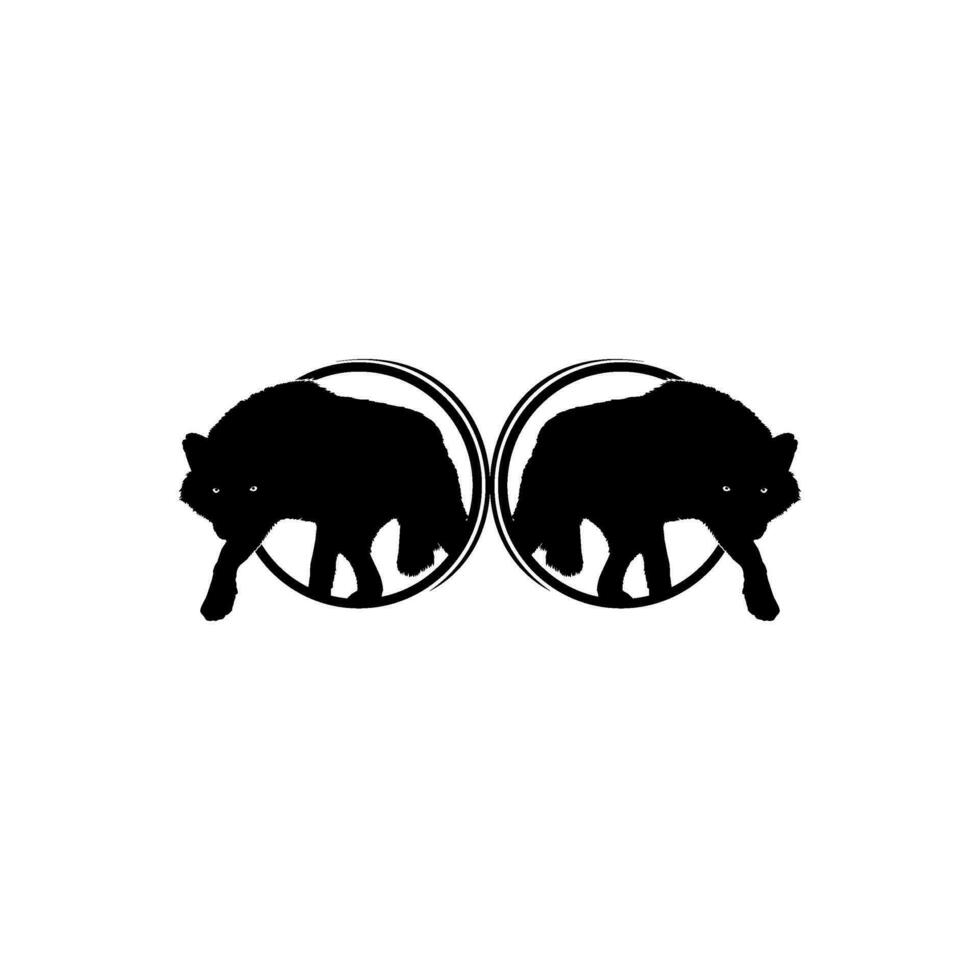 Silhouette of the Wolf Arise from the Circle Hole for Logo Type. Vector Illustration