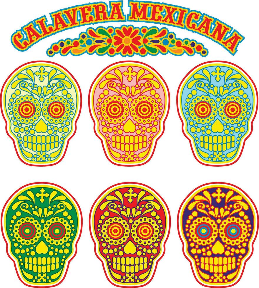 set mexican sugar skull vector