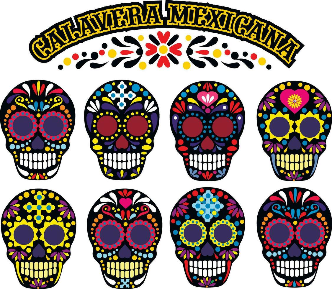 set mexican sugar skull vector