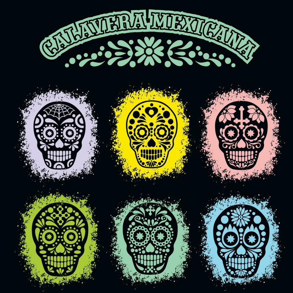 set mexican sugar skull vector