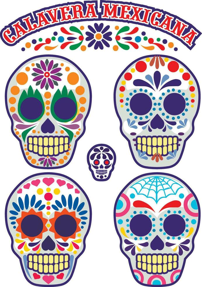 set mexican sugar skull vector