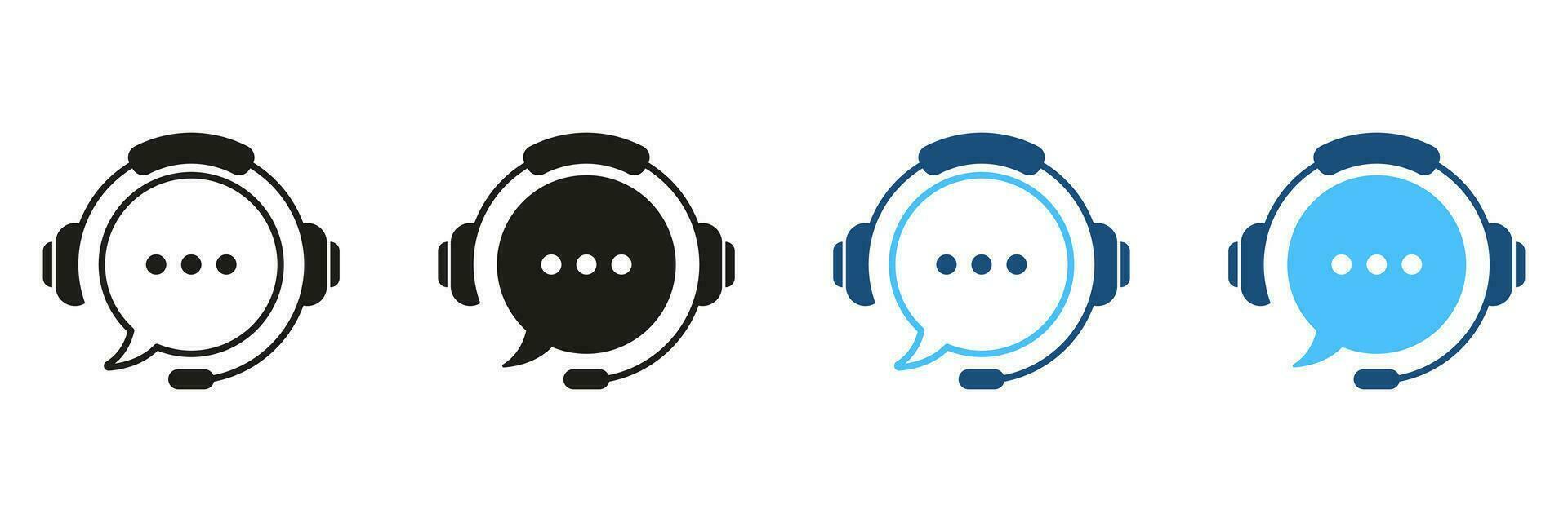 Help Call Center, Hotline Silhouette Icon Set. Customer Support Service Pictogram. Online Operator Symbol Collection. Headset with Speech Bubble Black and Color Sign. Isolated Vector Illustration.