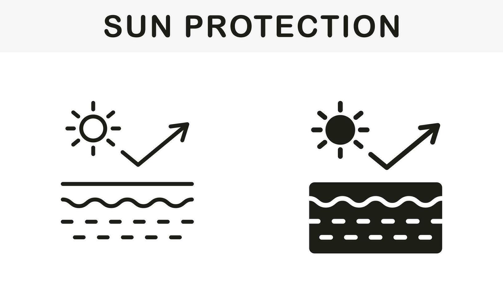 UV Skin Protection Line and Silhouette Icon Set. Reflect Ultraviolet