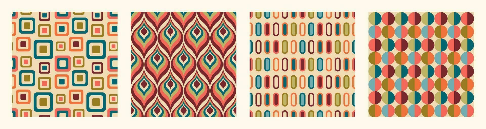 conjunto de estético medio siglo imprimible sin costura modelo con retro diseño. decorativo años 50, años 60, 70s estilo Clásico moderno antecedentes en minimalista medio siglo estilo para tela, fondo de pantalla o envase vector