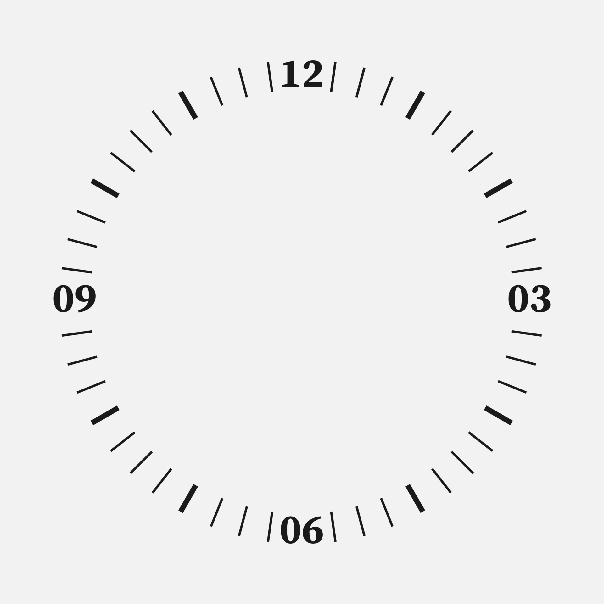 Clock face on a white background. 12 hours watch dial with round