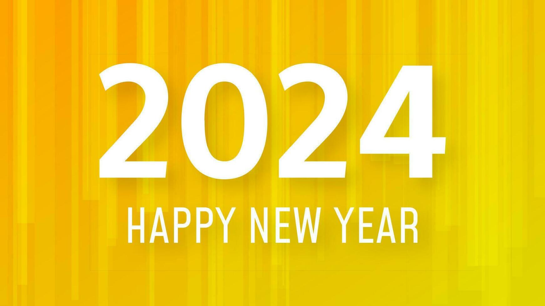 2024 Happy New Year background.  Modern greeting banner template with white 2024 New Year numbers on yellow abstract background with lines. Vector illustration