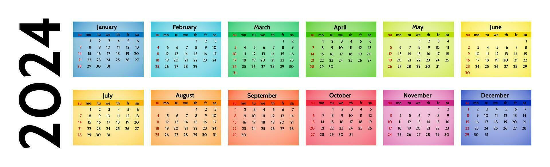 Calendar for 2024 isolated on a white background vector