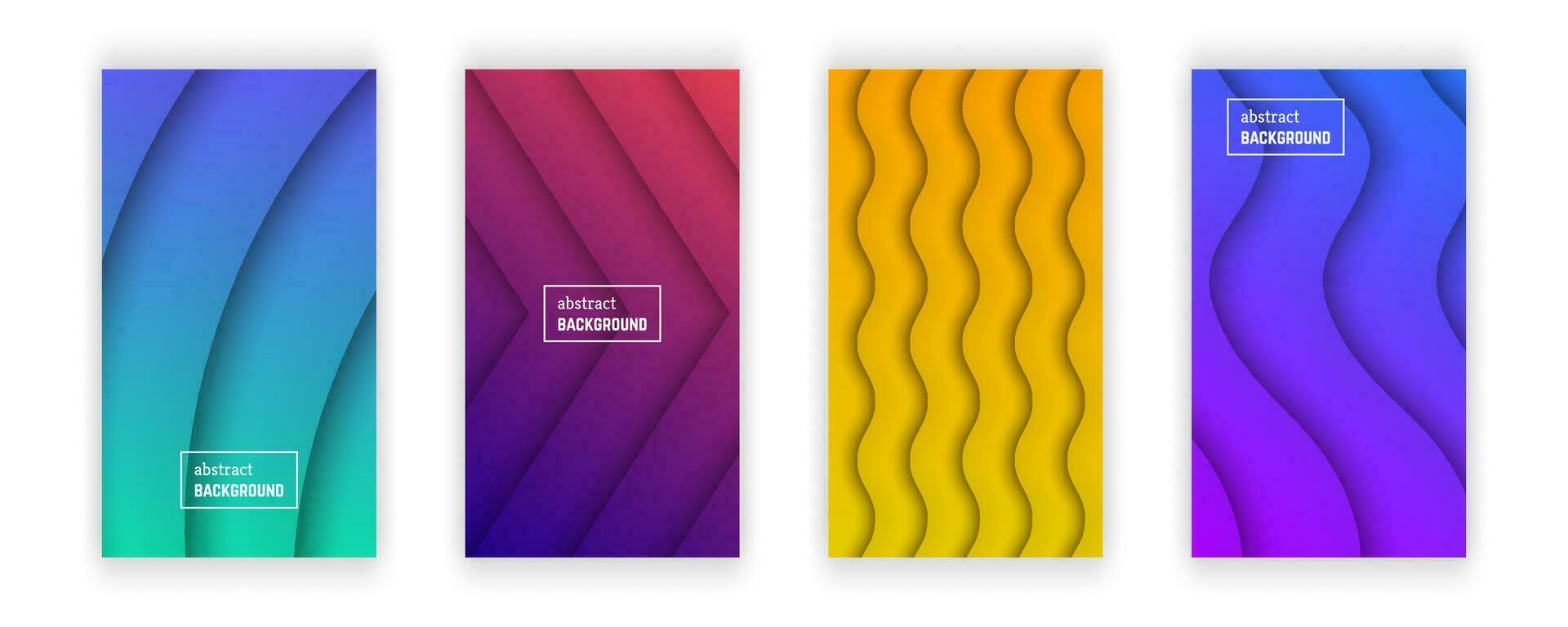 Abstract minimal gradient geometric background.  Set of four wave layer shape for banner, templates, cards. Vector illustration.