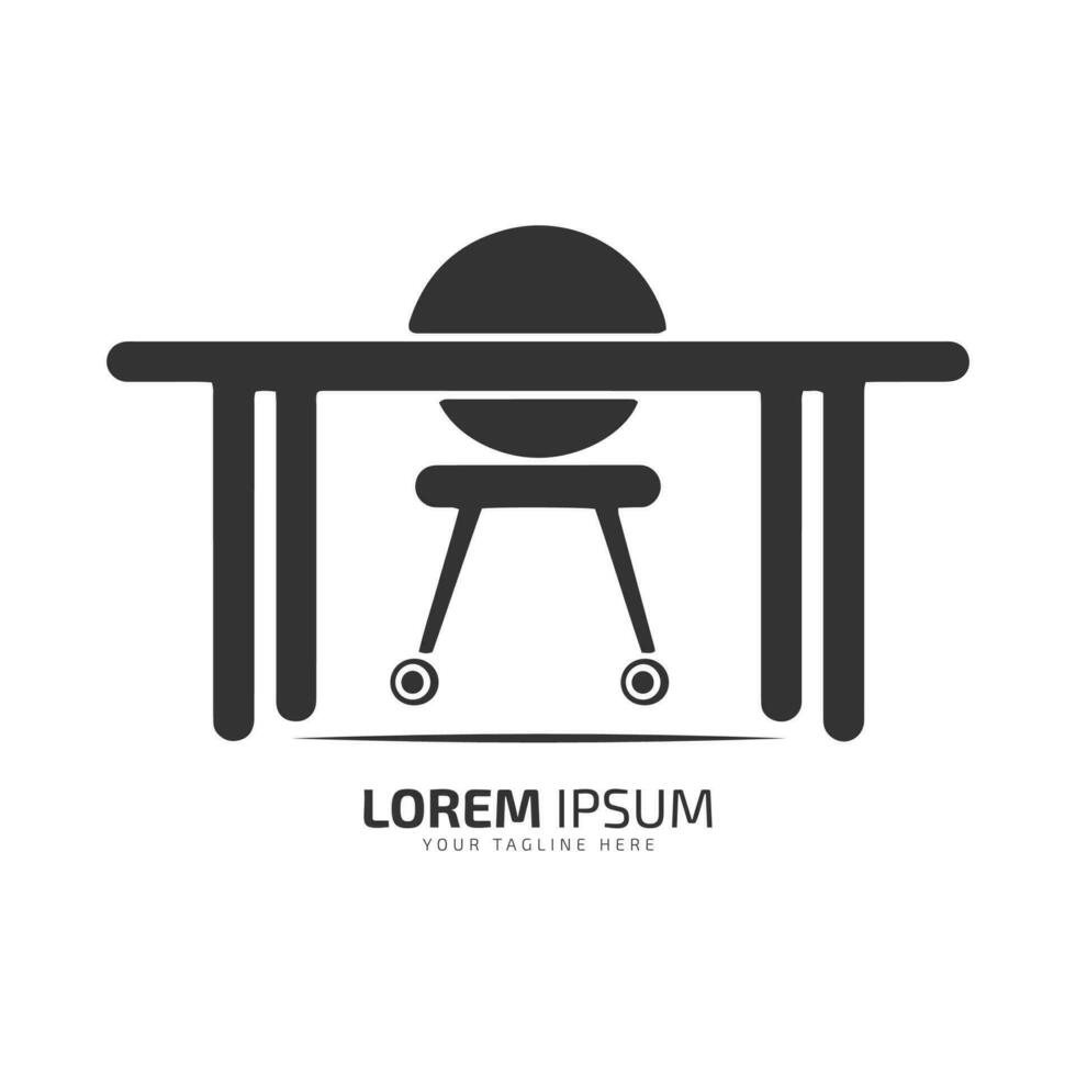 Minimal and abstract logo of desk icon table vector office table silhouette isolated with chair