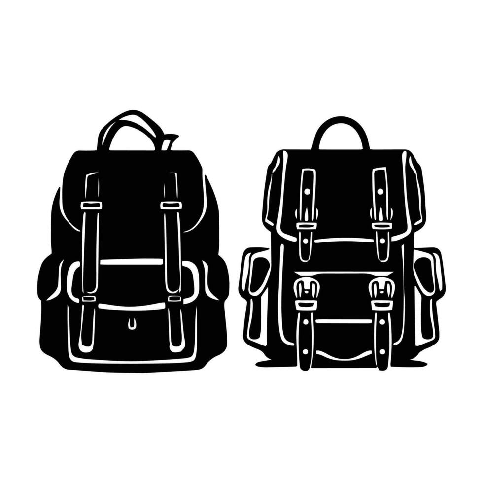 mínimo y resumen logo de bolso vector bolso icono colegio bolso silueta aislado modelo diseño dos bolso