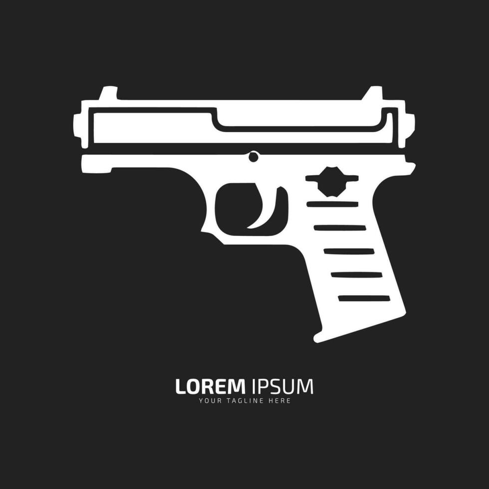 Minimal and abstract logo of gun vector pistol icon weapon silhouette isolated template design on black background