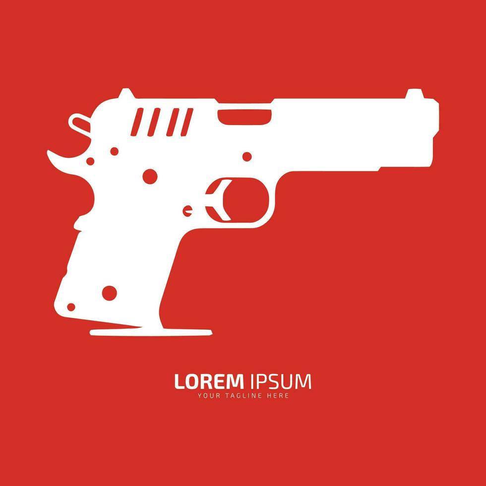 Minimal and abstract logo of gun vector pistol icon weapon silhouette isolated template design on red background