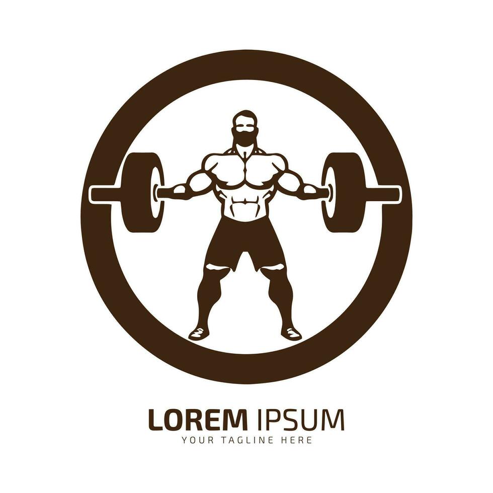 Minimal and abstract logo of gym vector man icon fitness silhouette isolated template design gym club in circle