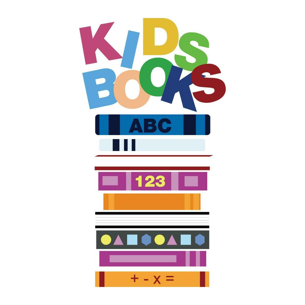 kids books design, vector illustration of a pile of books with kids books written on it. eps10 graphics. suitable for educational design, especially libraries. Isolated design.