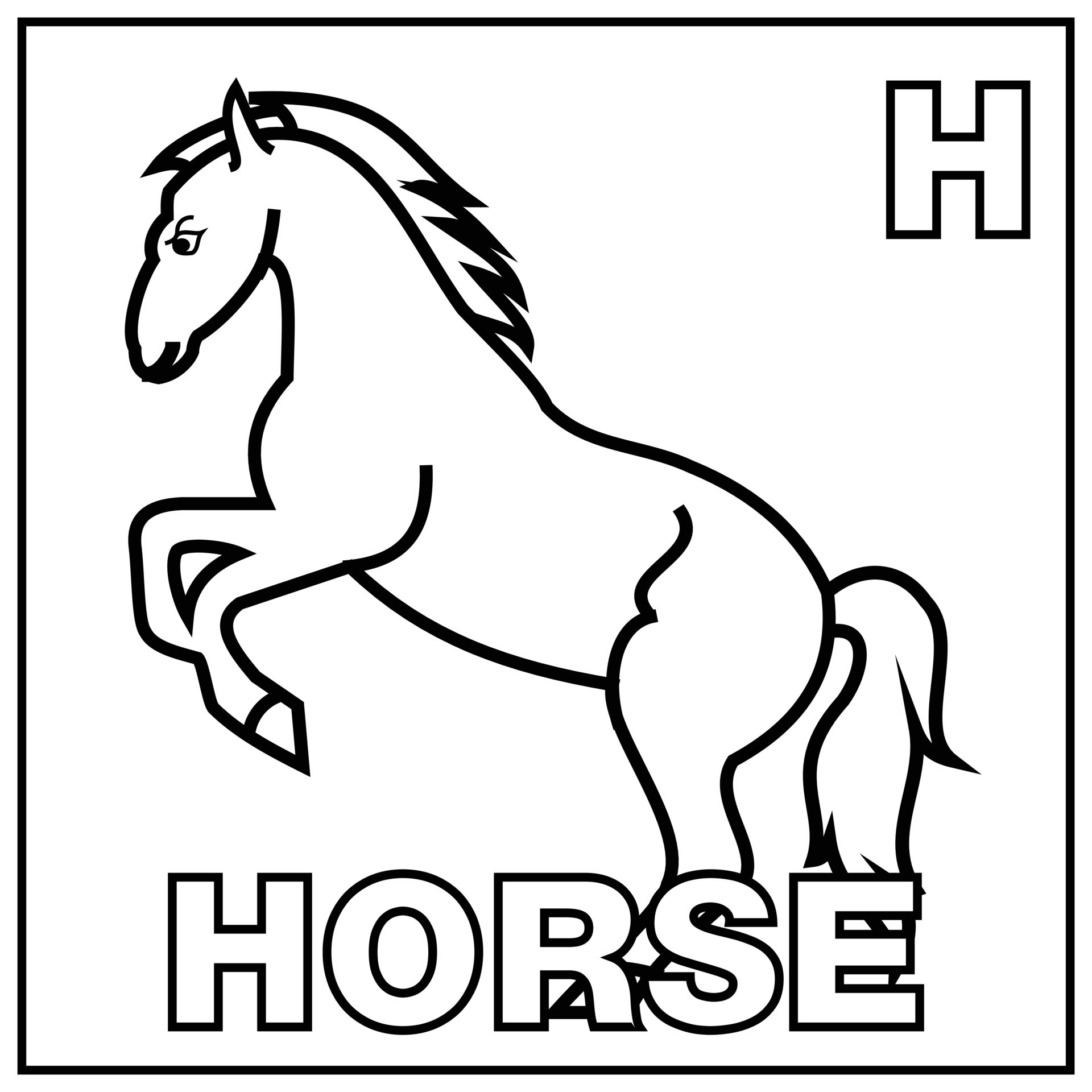 Coloring book for children. Alphabet h for horse. Vector illustration