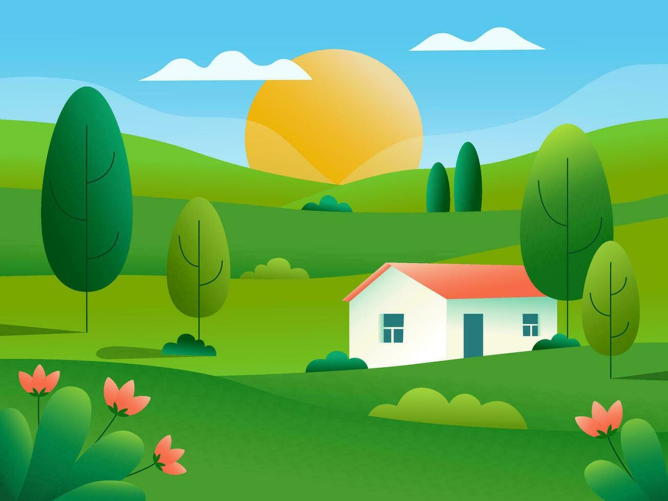 Summer landscape house nature vector