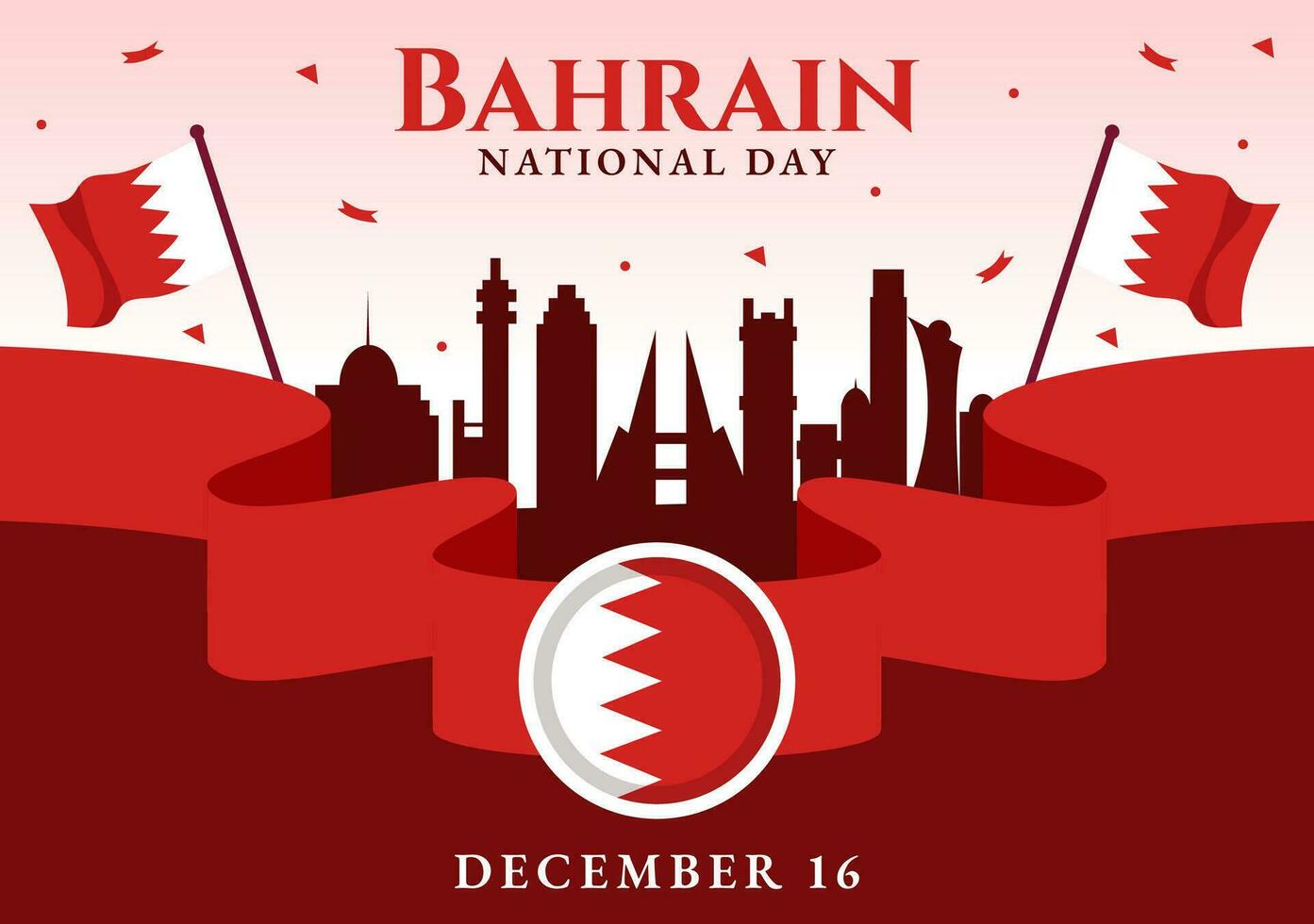 Bahrain National Day or Independence Vector Illustration on 16th of December With Wavy Flag in Flat Patriotic Holiday Cartoon Background Design