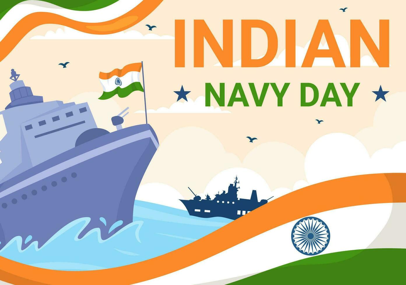 Indian Navy Day Vector Illustration on December 4 with Fighter Ships for People Military Army Saluting Appreciating Soldiers in Background Design