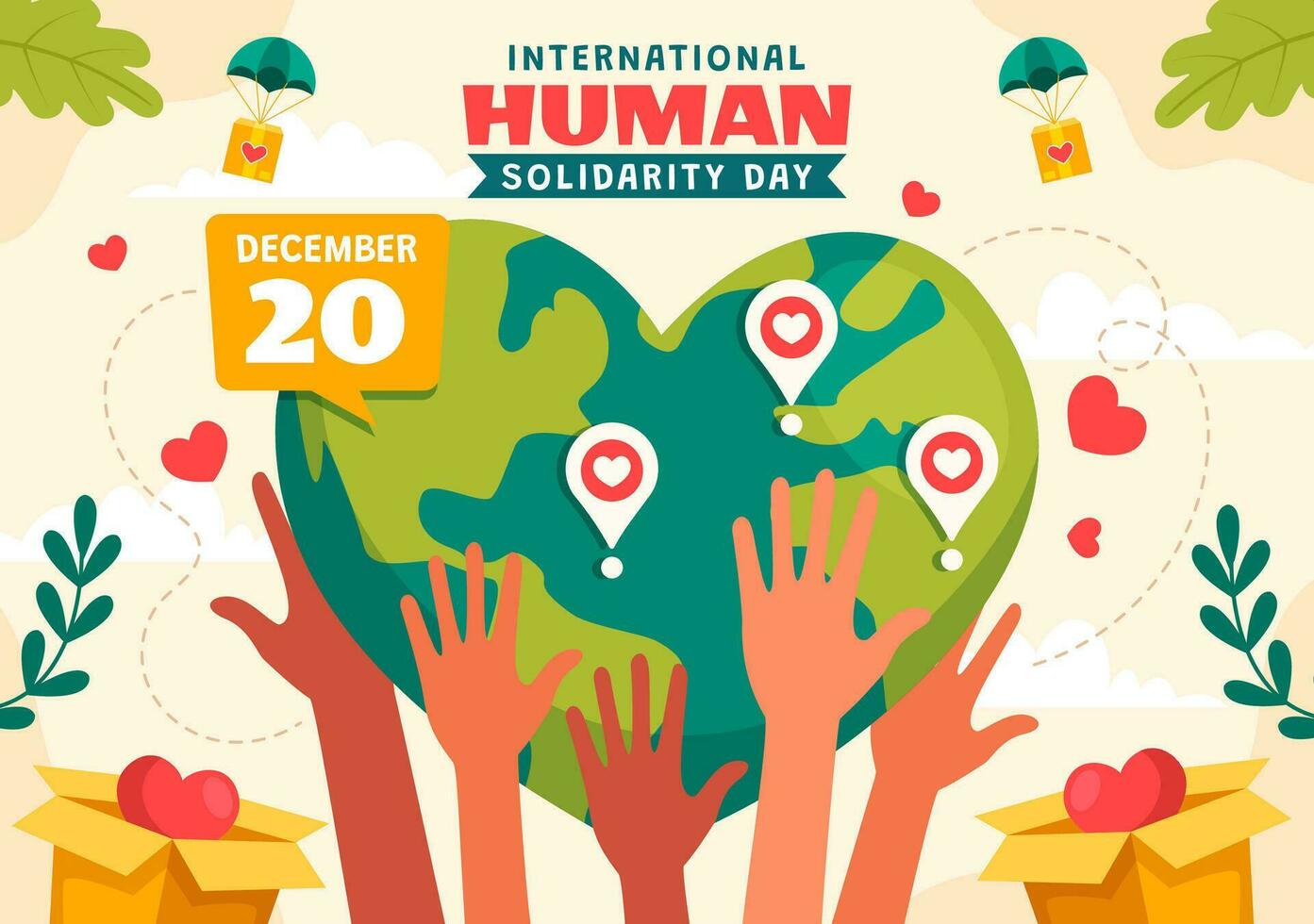 International Human Solidarity Day Vector Illustration on December 20 with Earth, Hands and Love for People Help Person in Flat Cartoon Background