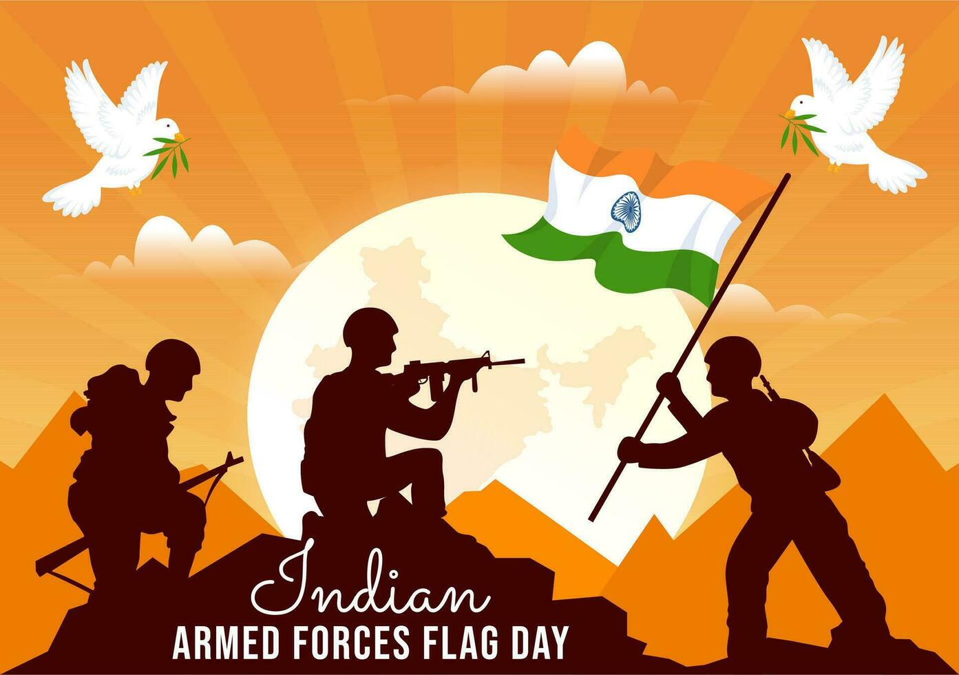 Indian Armed Forces Flag Day Vector Illustration with India and Army Flags in National Holiday Flat Cartoon Background Design
