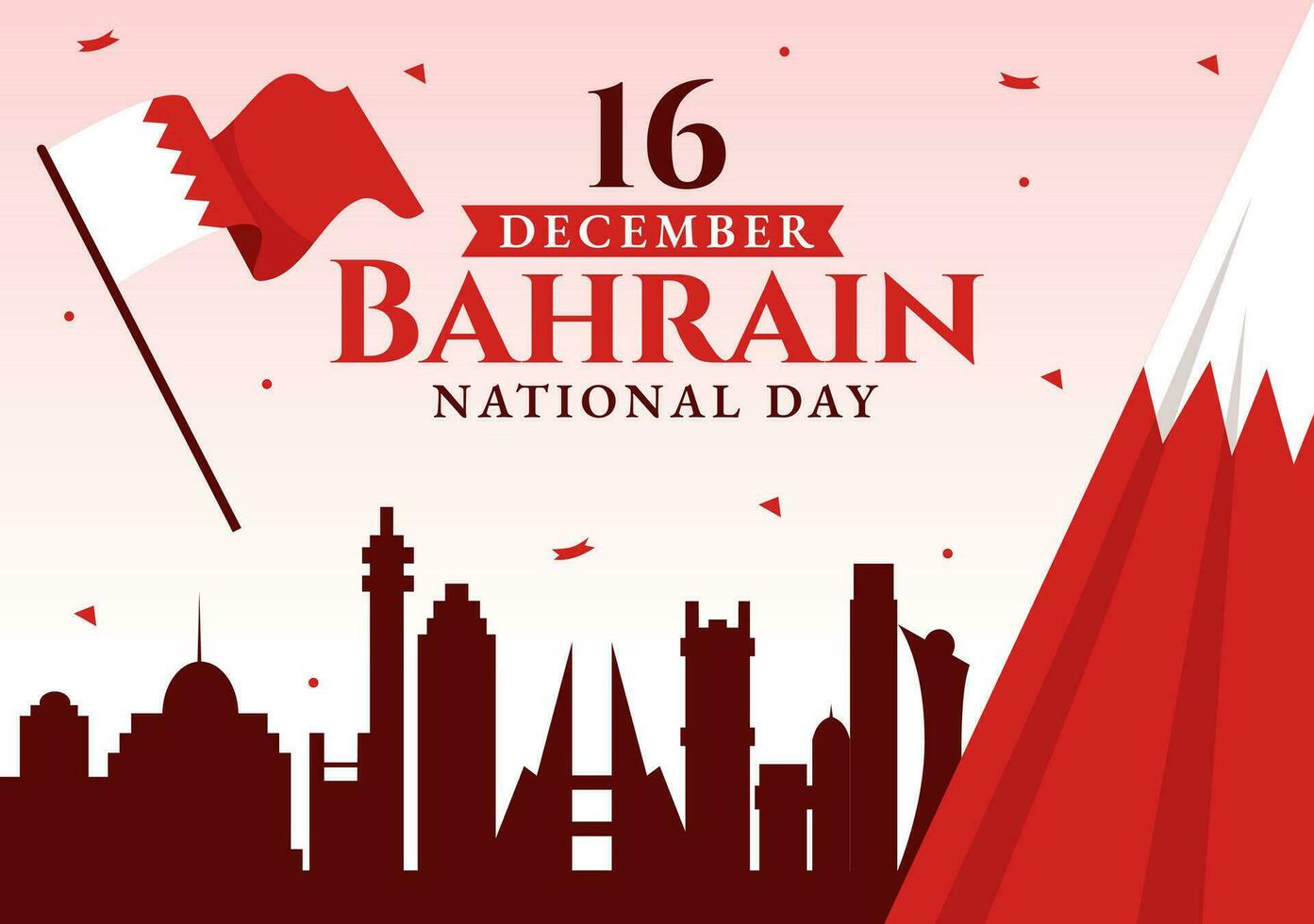 Bahrain National Day or Independence Vector Illustration on 16th of December With Wavy Flag in Flat Patriotic Holiday Cartoon Background Design