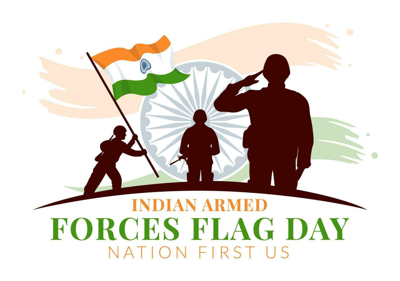 indio armado efectivo bandera día vector ilustración con India y Ejército banderas en nacional fiesta plano dibujos animados antecedentes diseño