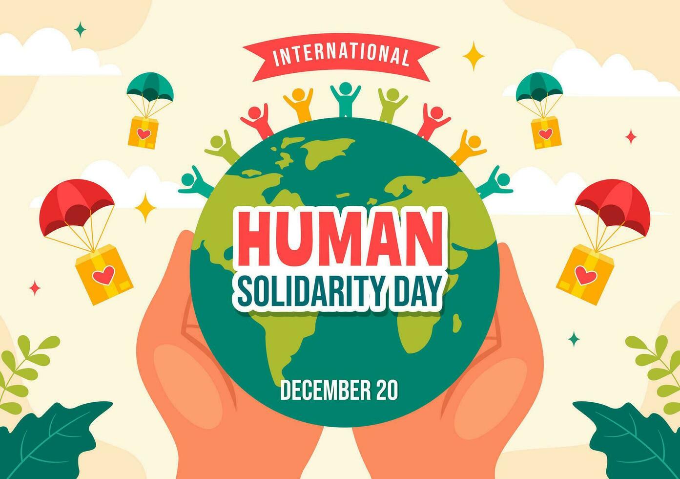 International Human Solidarity Day Vector Illustration on December 20 with Earth, Hands and Love for People Help Person in Flat Cartoon Background