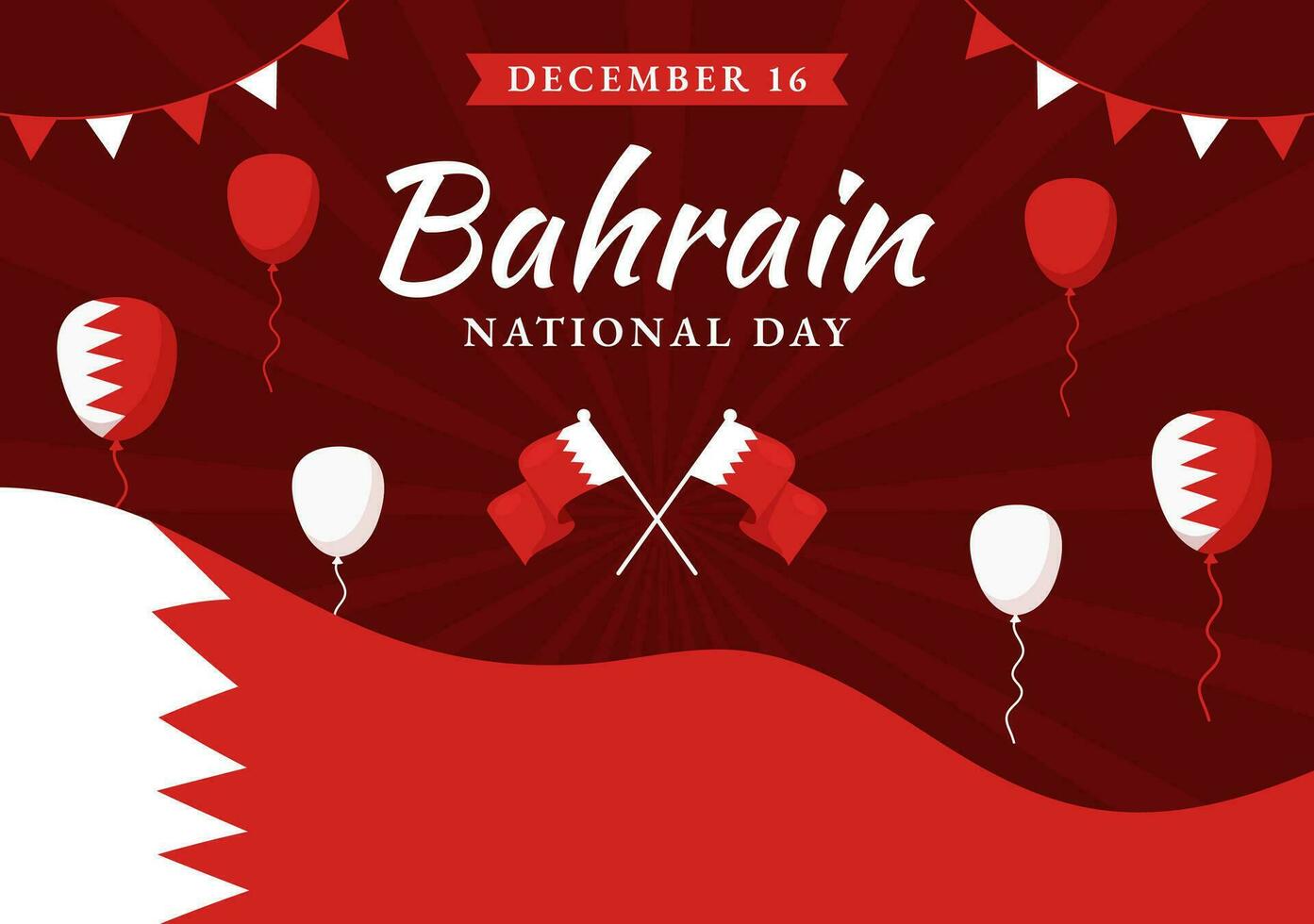 Bahrain National Day or Independence Vector Illustration on 16th of December With Wavy Flag in Flat Patriotic Holiday Cartoon Background Design