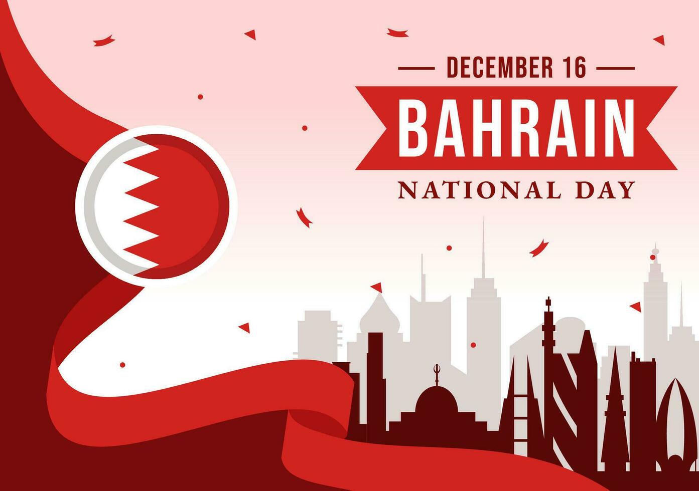 Bahrain National Day or Independence Vector Illustration on 16th of December With Wavy Flag in Flat Patriotic Holiday Cartoon Background Design