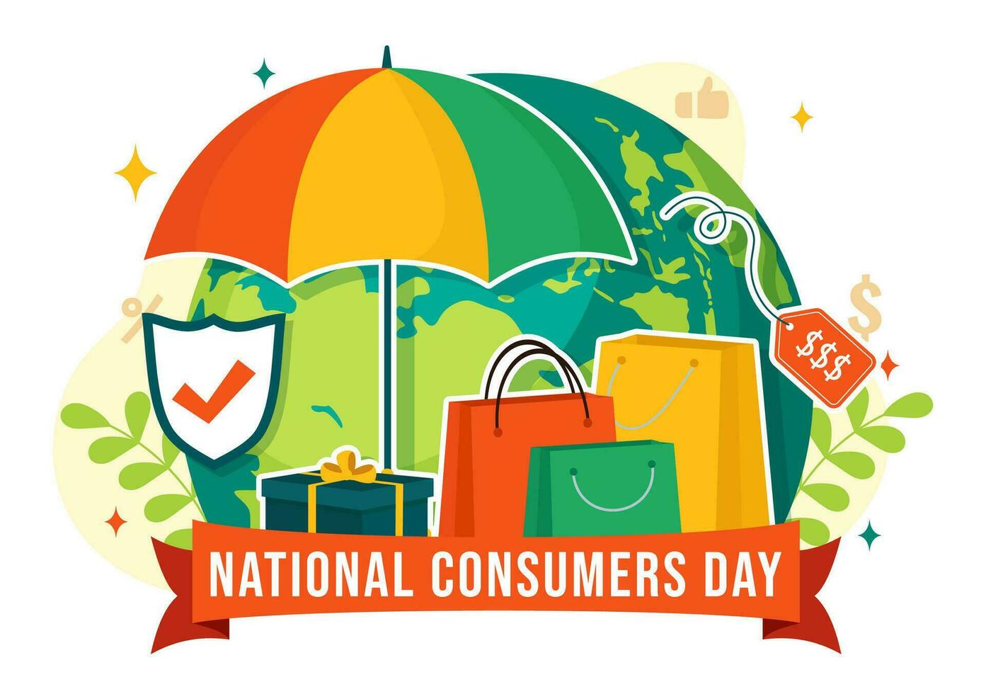National Consumer Day Vector Illustration with Shopping Cart and Paper Bag for Promotion, Banner or Poster in Flat Cartoon background Design