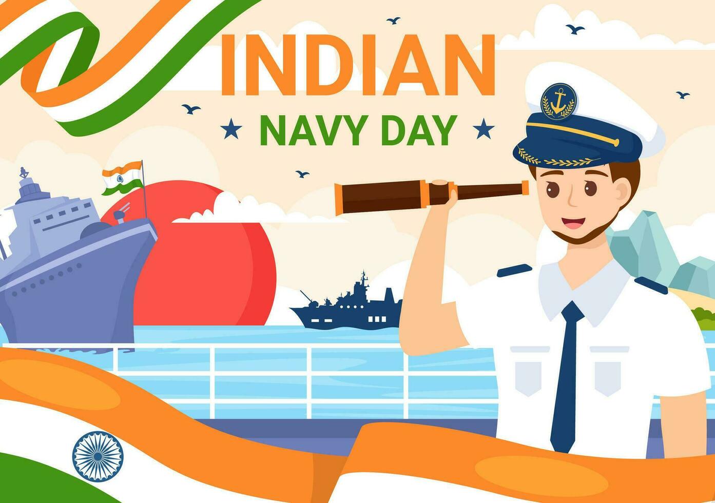 indio Armada día vector ilustración en diciembre 4 4 con combatiente buques para personas militar Ejército saludando apreciando soldados en antecedentes diseño
