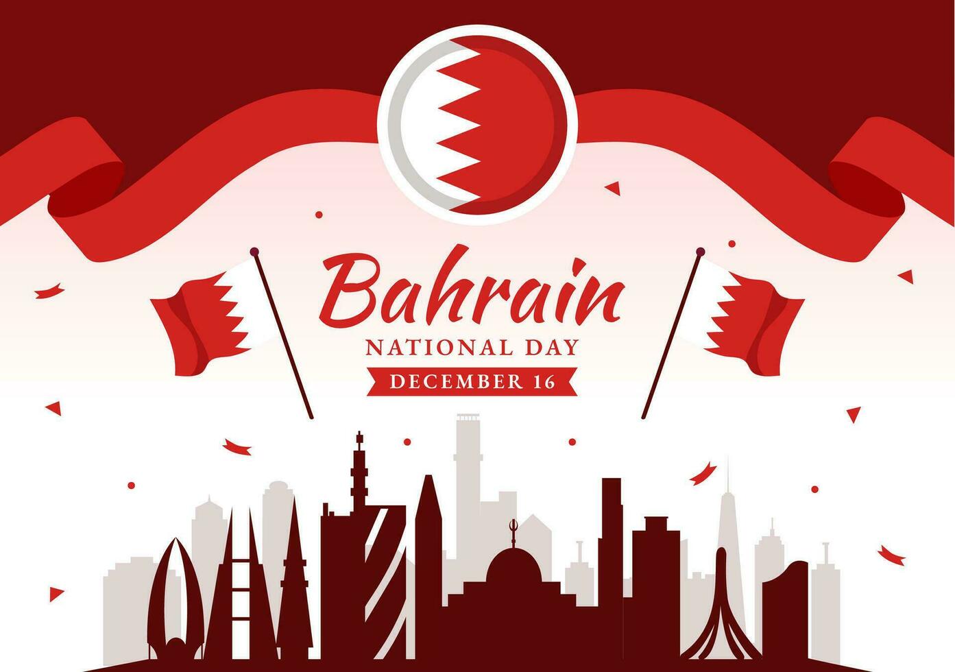 Bahrain National Day or Independence Vector Illustration on 16th of December With Wavy Flag in Flat Patriotic Holiday Cartoon Background Design