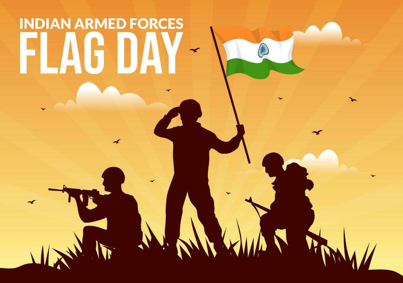 Indian Armed Forces Flag Day Vector Illustration with India and Army Flags in National Holiday Flat Cartoon Background Design