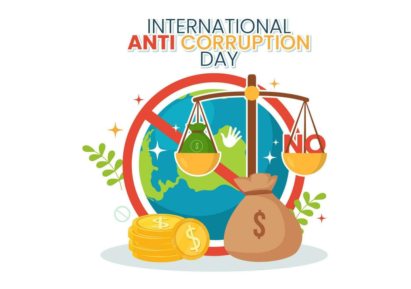 anti corrupción día vector ilustración en 9 9 diciembre con detener dar dinero y moneda dólar con un prohibición firmar en plano dibujos animados antecedentes diseño
