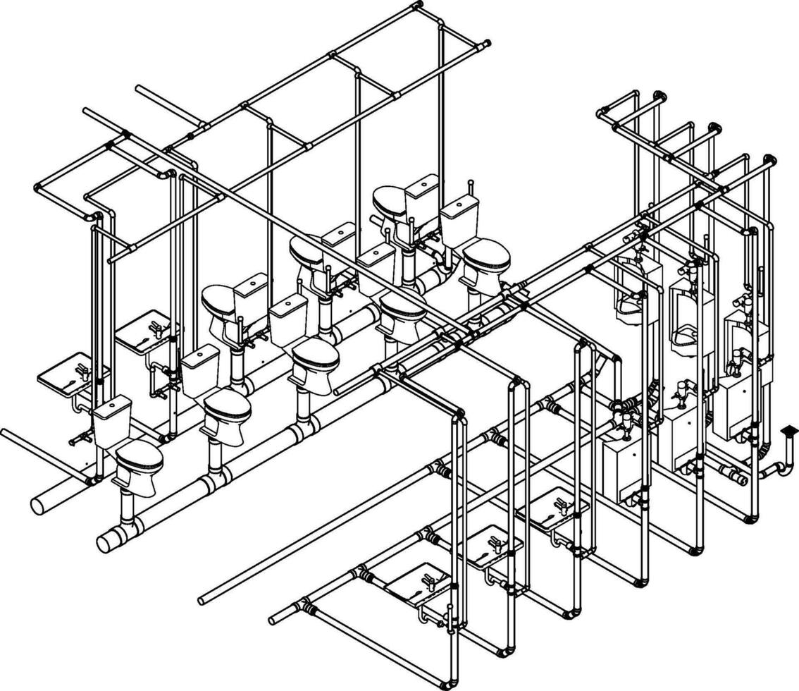 3D illustration of building piping vector