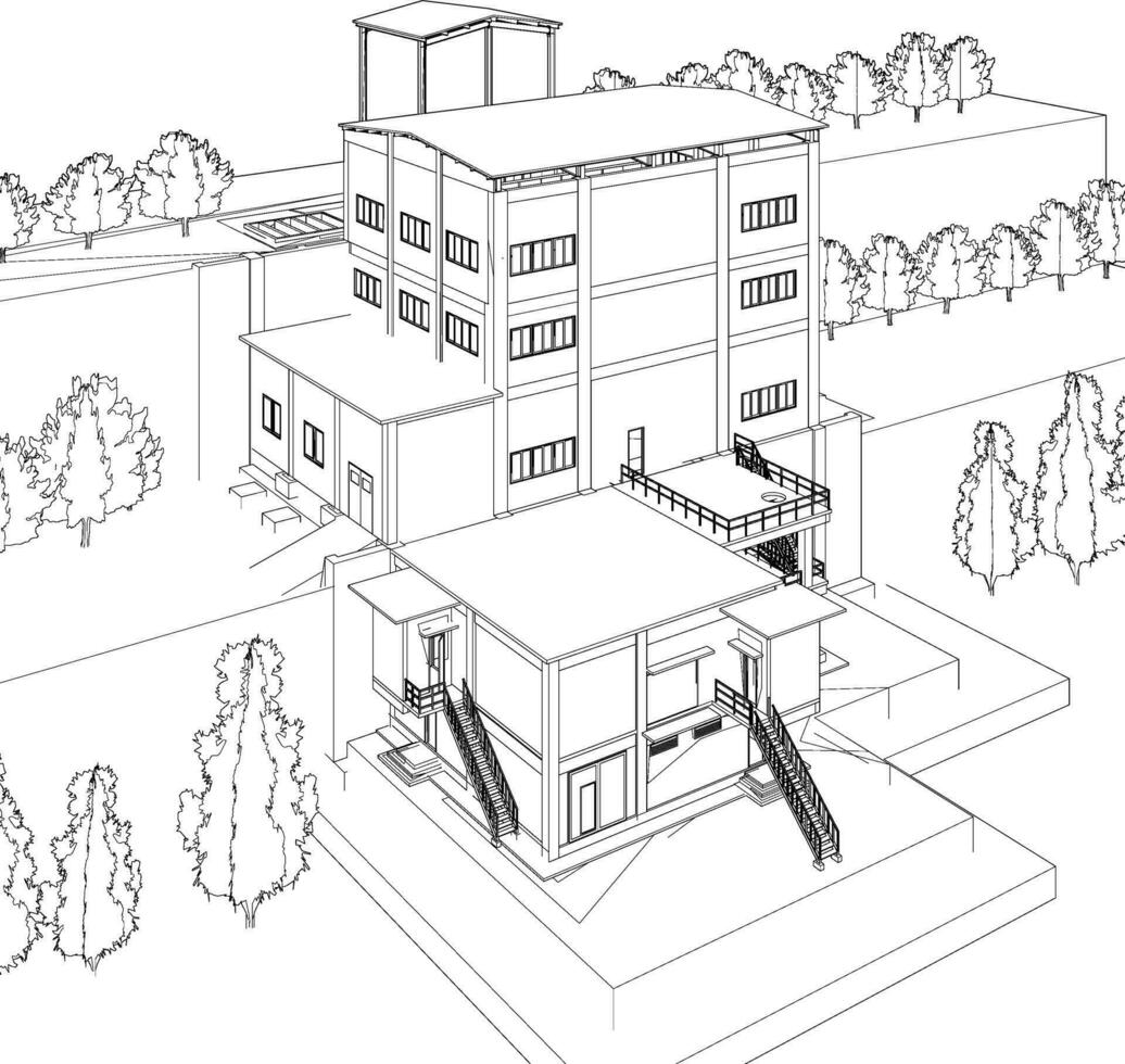 3D illustration of industrial building vector