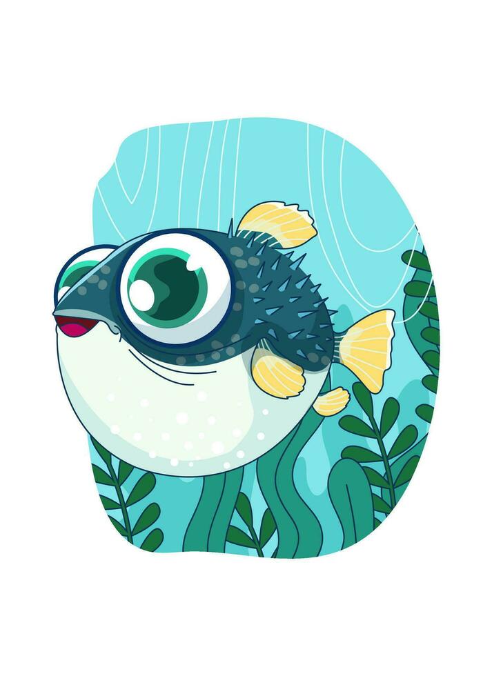 Cute Puffer Fish Vector Illustration