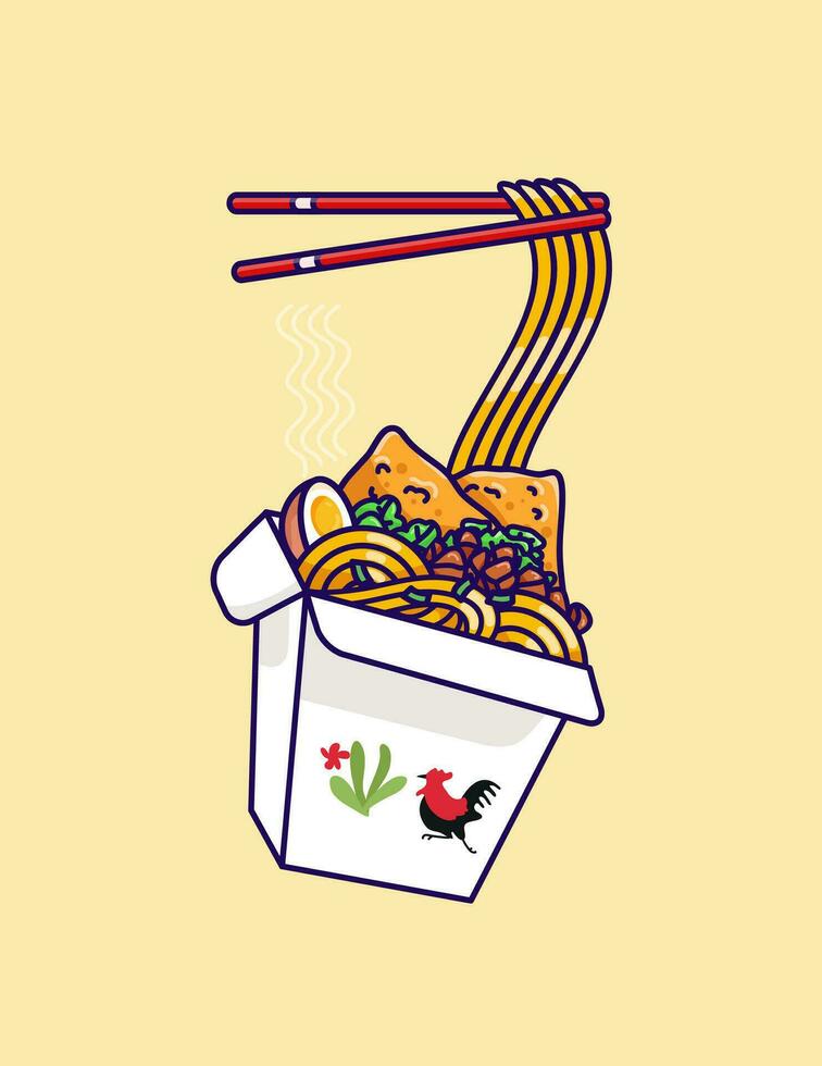 Ilustración de vector de comida de fideos de pollo