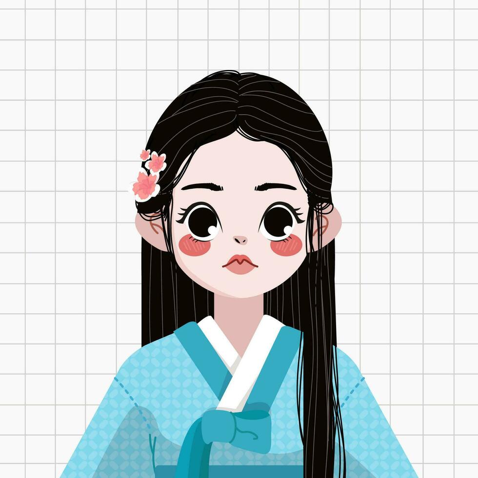 Cute Korean Traditional Girl Illustration vector