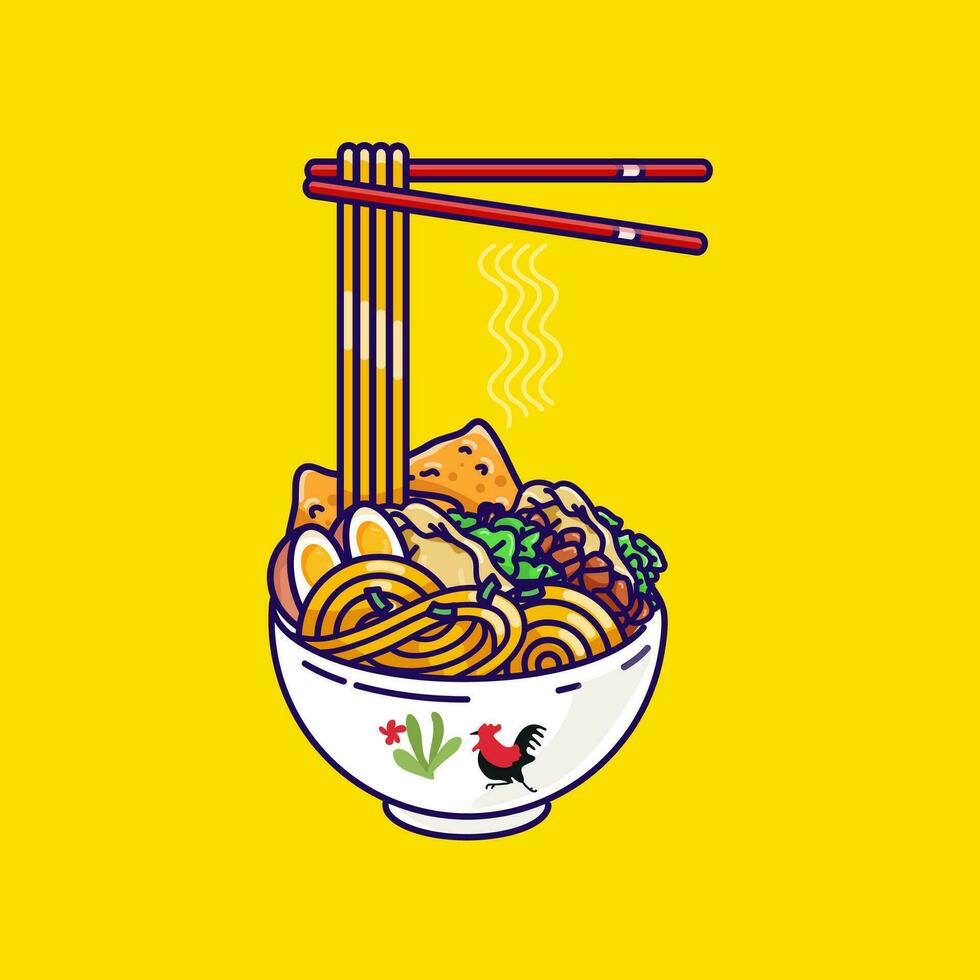 pollo fideos indonesio comida vector ilustración