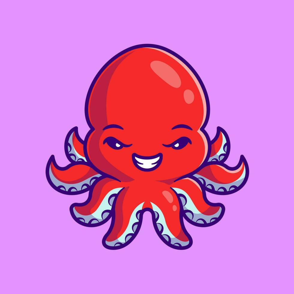 Cute Octopus Cartoon Vector Icon Illustration. Animal Nature  Icon Concept Isolated Premium Vector. Flat Cartoon Style