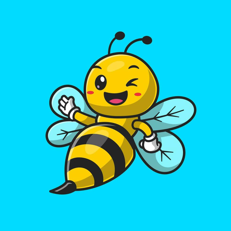 Cute Bee Waving Hand Cartoon Vector Icon Illustration.  Animal Nature Icon Concept Isolated Premium Vector. Flat  Cartoon Style